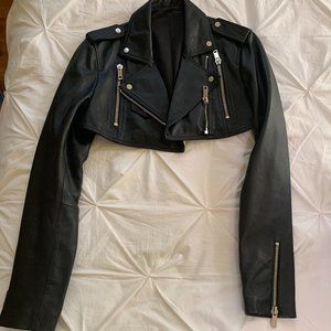 Cropped Real Leather Moto Jacket